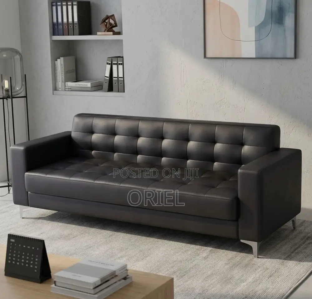 Office Sofa : 3-Seater Leather Office Waiting Sofa