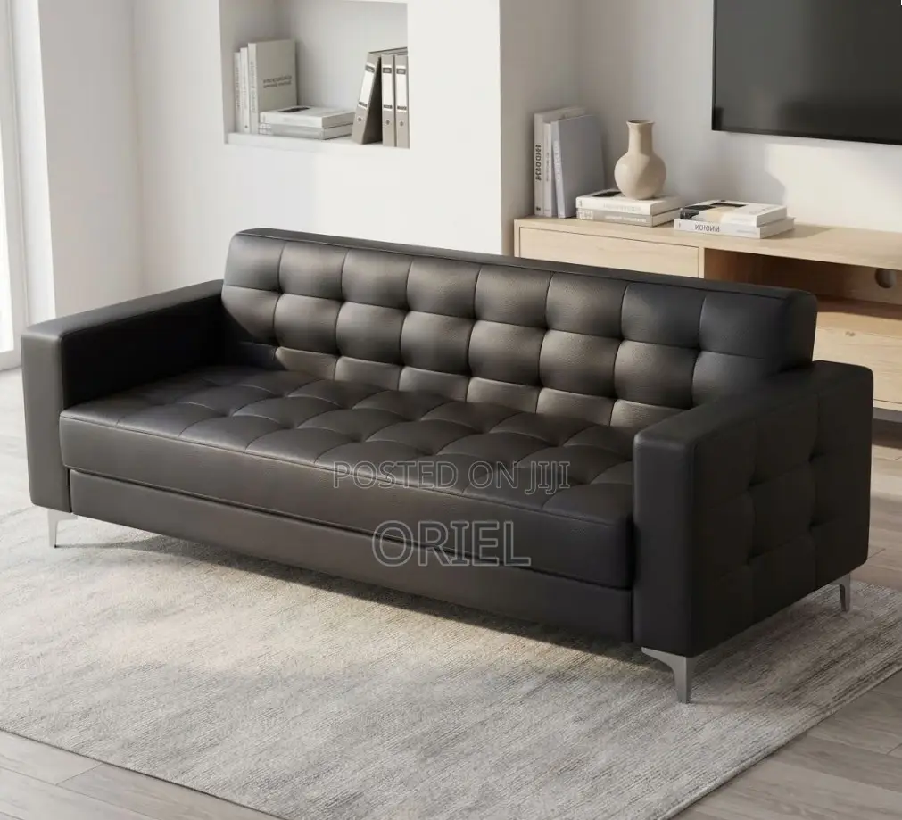Office Sofa : 3-Seater Leather Office Waiting Sofa