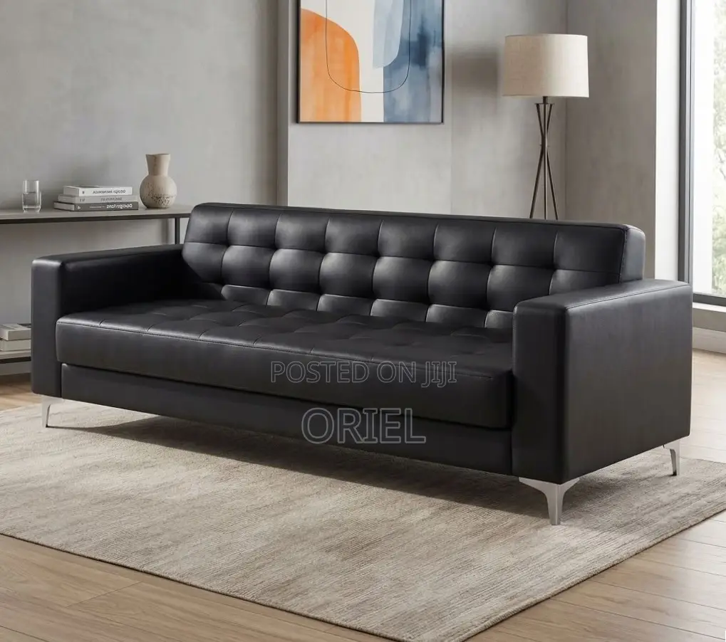 Office Sofa : 3-Seater Leather Office Waiting Sofa