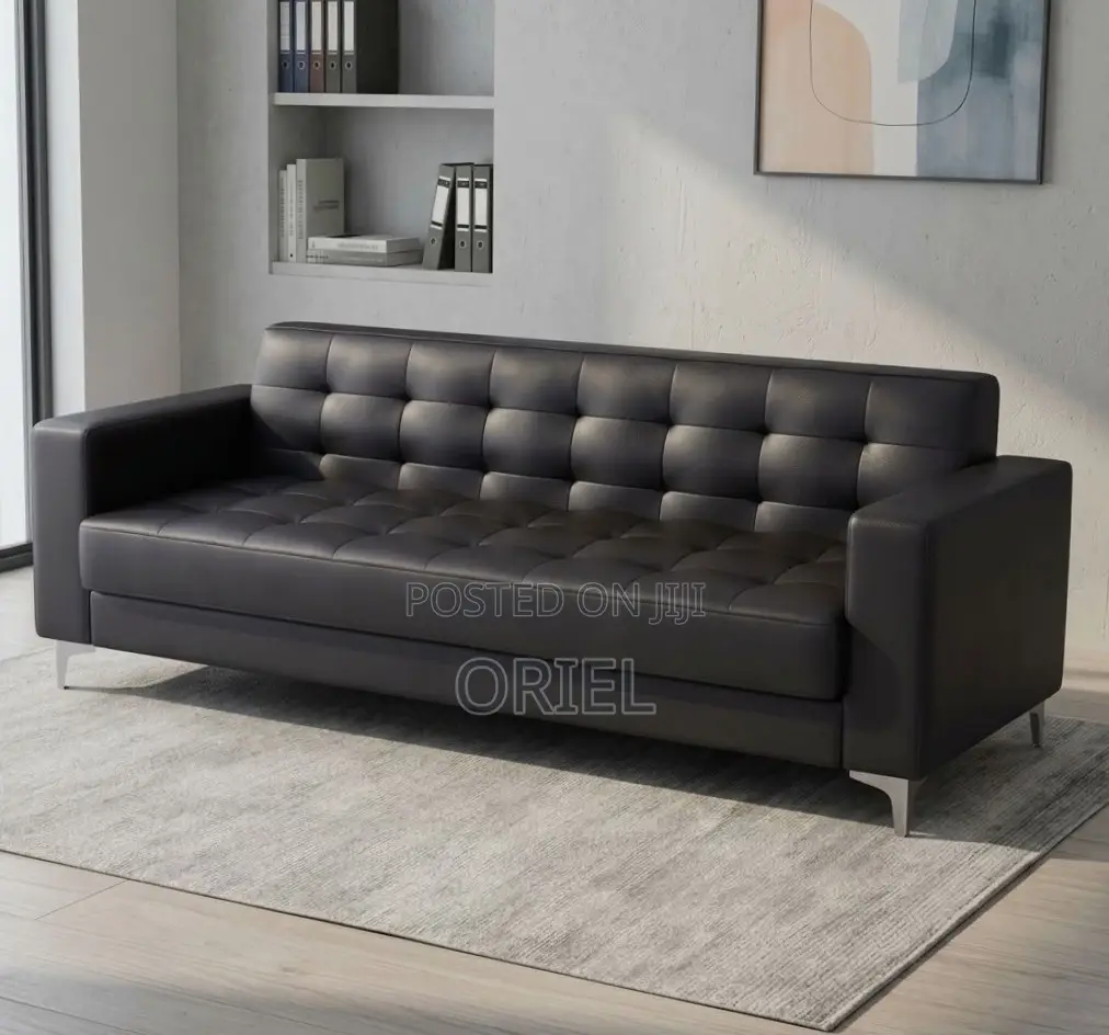 Office Sofa : 3-Seater Leather Office Waiting Sofa