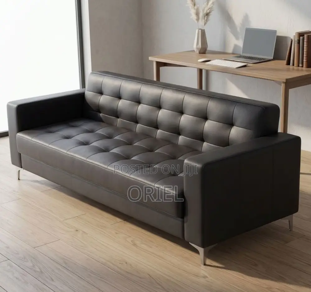 Office Sofa : 3-Seater Leather Office Waiting Sofa
