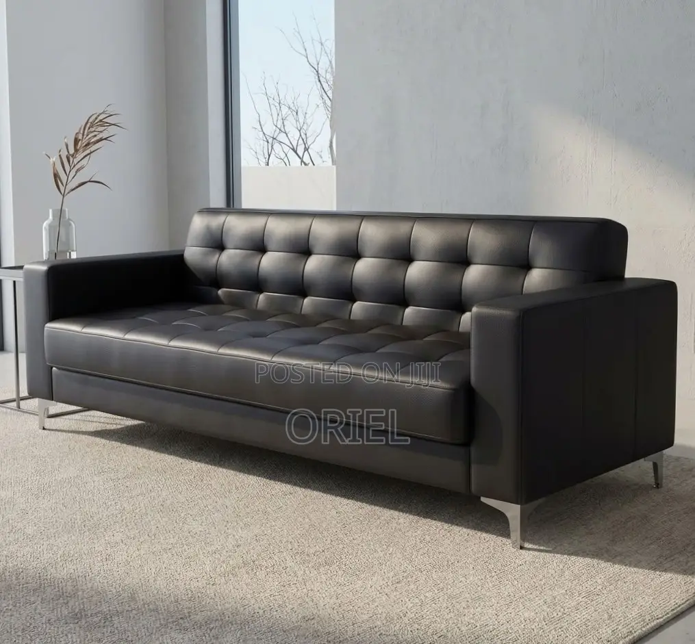 Office Sofa : 3-Seater Leather Office Waiting Sofa