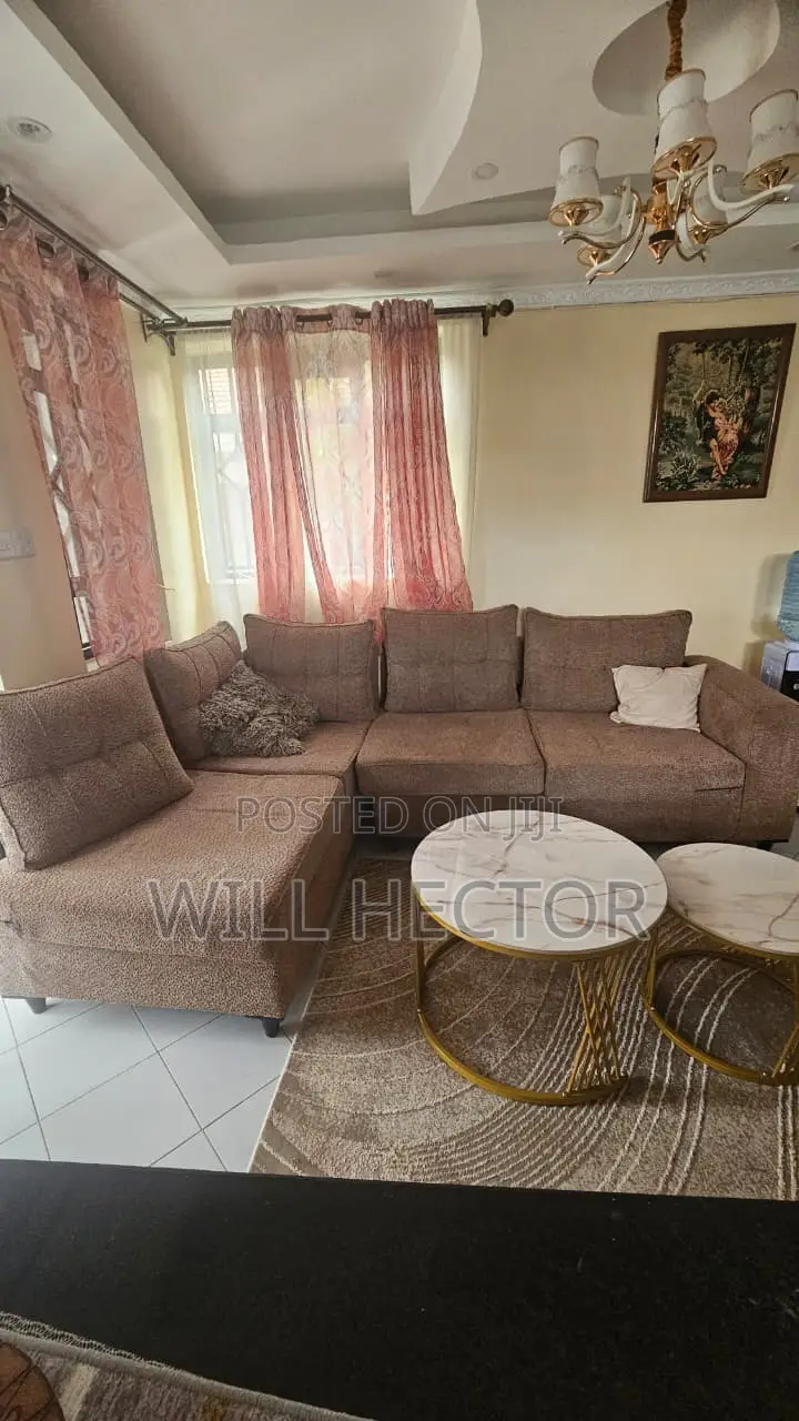 L Shaped Sofa With Duo Coffe Table Set