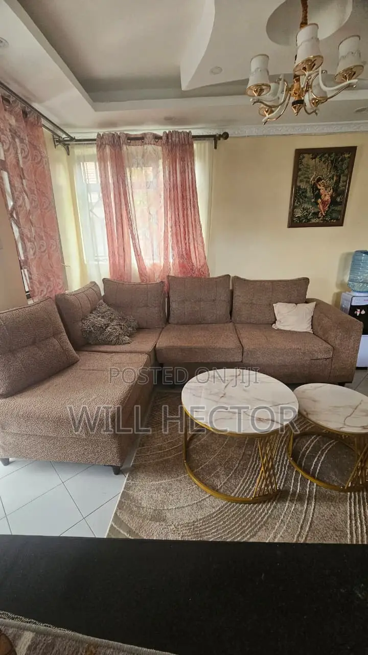 L Shaped Sofa With Duo Coffe Table Set