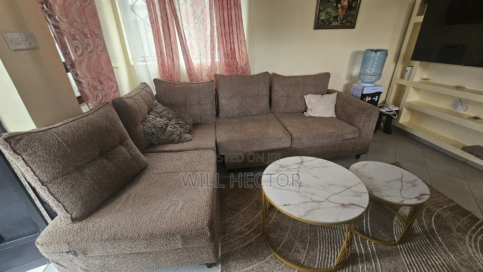 L Shaped Sofa With Duo Coffe Table Set