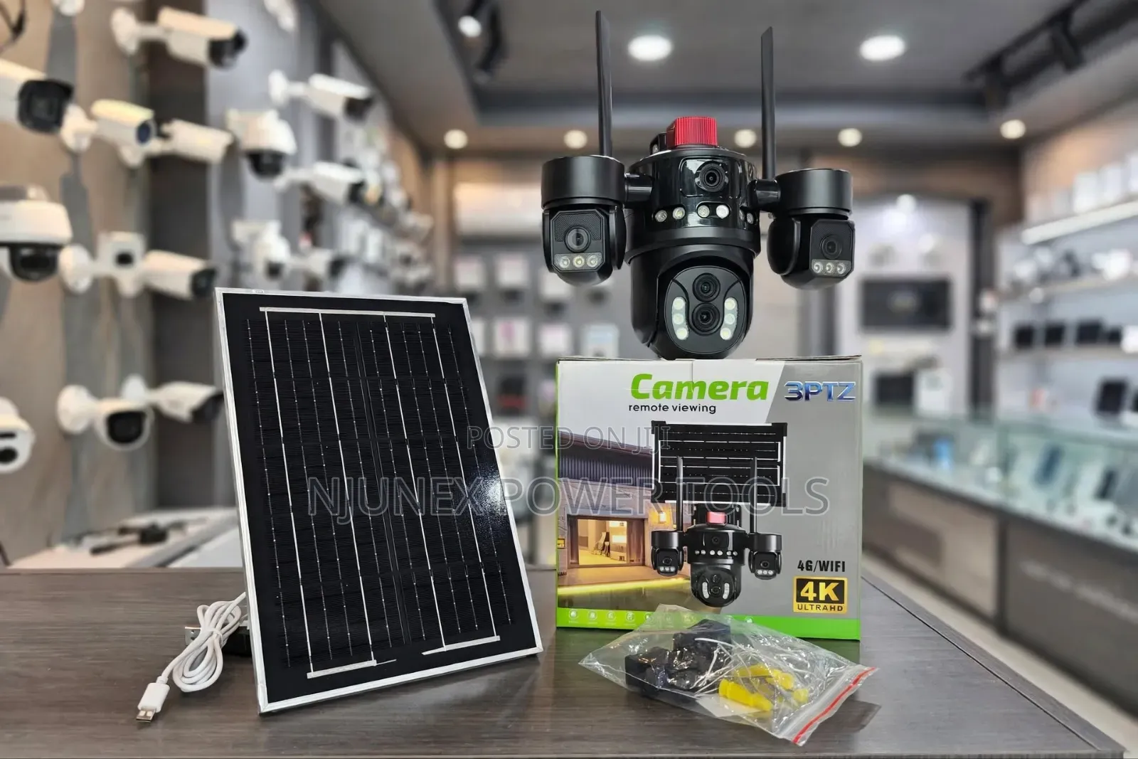 Black Multi-Lens Solar PTZ Security Camera System