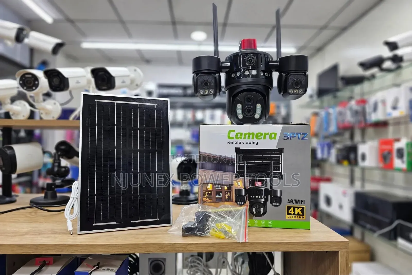 Black Multi-Lens Solar PTZ Security Camera System