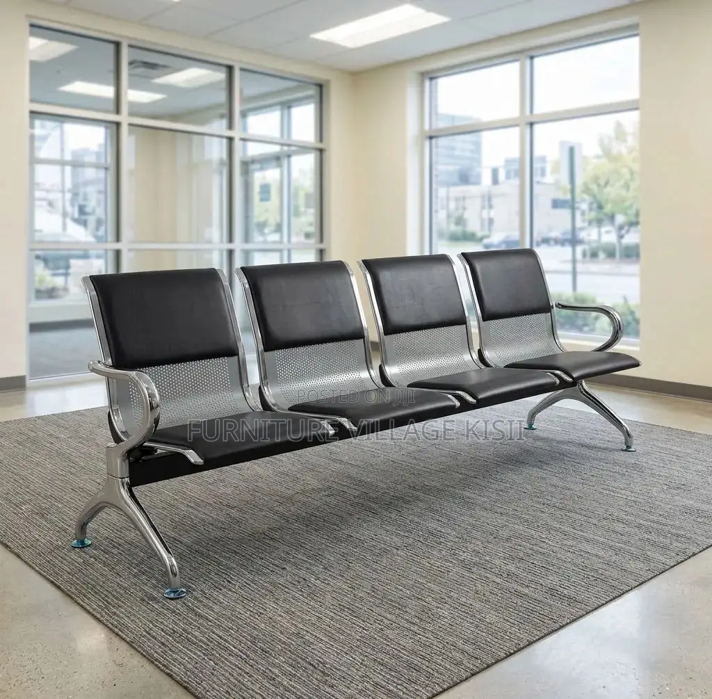 Office Bench; Black Padded 4-Seater Lobby Bench