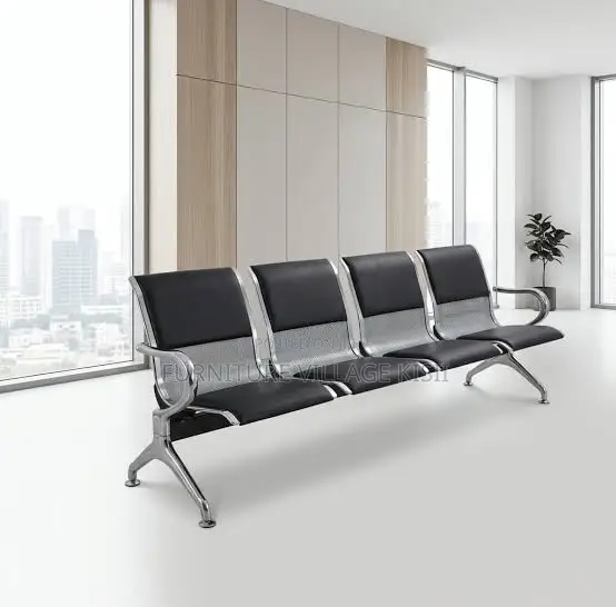 Office Bench; Black Padded 4-Seater Lobby Bench