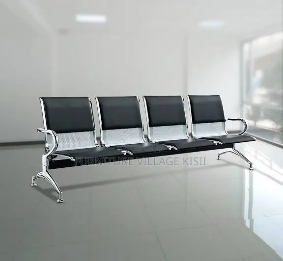 Office Bench; Black Padded 4-Seater Lobby Bench