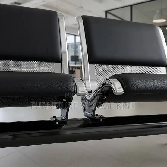 Office Bench; Black Padded 4-Seater Lobby Bench