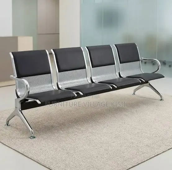 Office Bench; Black Padded 4-Seater Lobby Bench