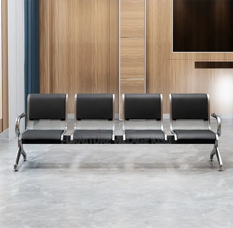 Office Bench; Black Padded 4-Seater Lobby Bench