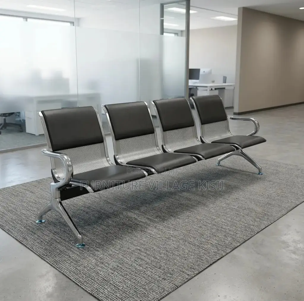 Office Bench; Black Padded 4-Seater Lobby Bench