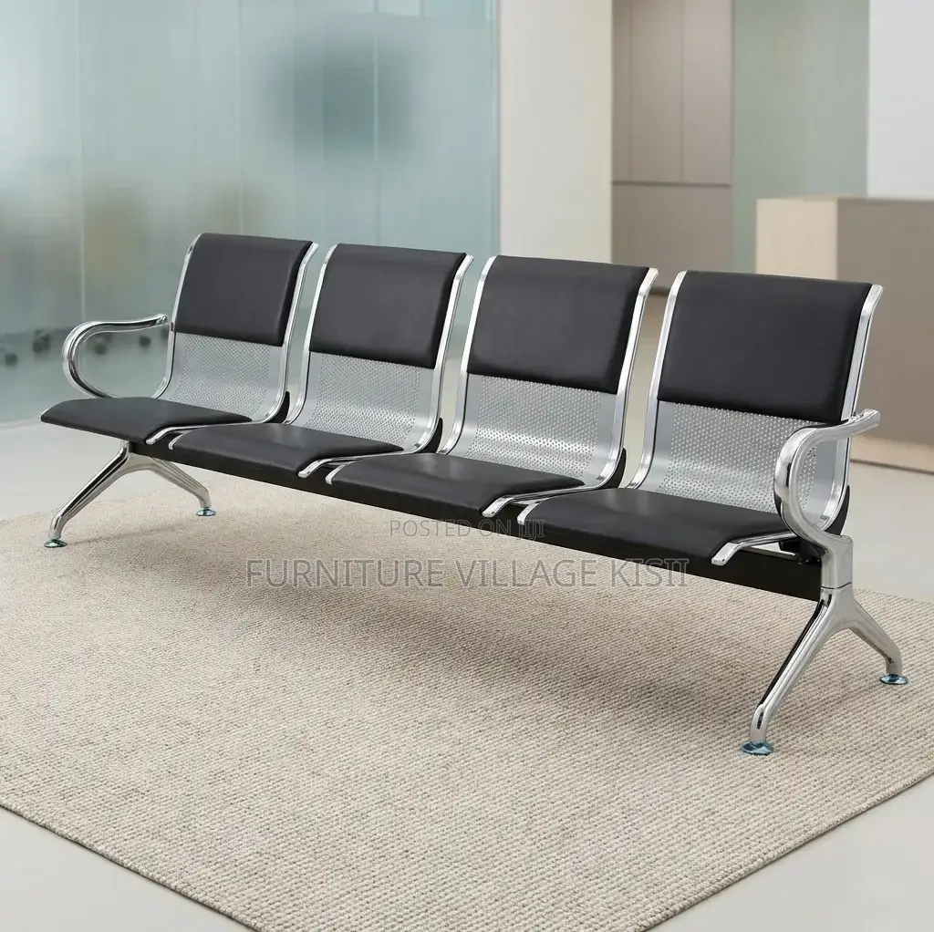 Office Bench; Black Padded 4-Seater Lobby Bench