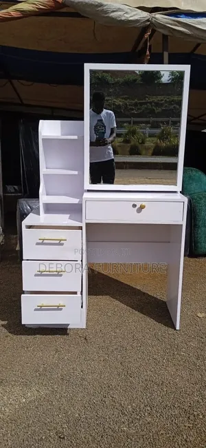 Modern White Dressing Table With Mirror Multi-Drawer Storage