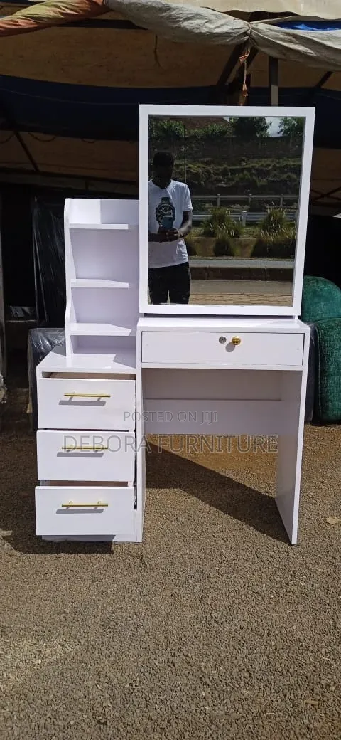 Modern White Dressing Table With Mirror Multi-Drawer Storage