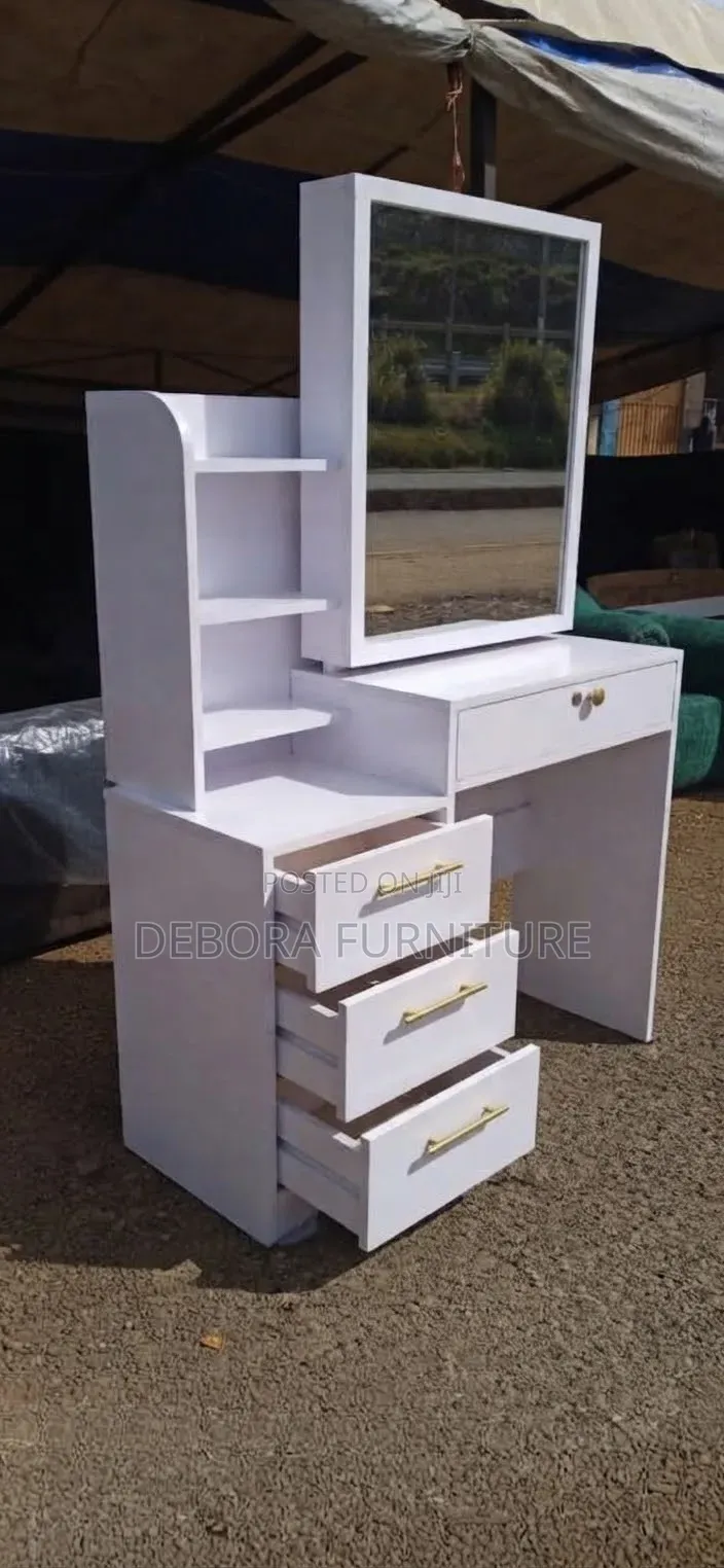 Modern White Dressing Table With Mirror Multi-Drawer Storage