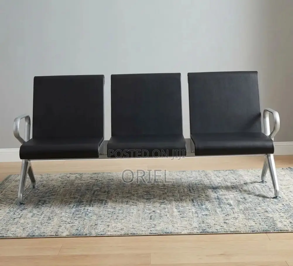 Office Bench : 3-Seater Full Leather Padded Office Bench
