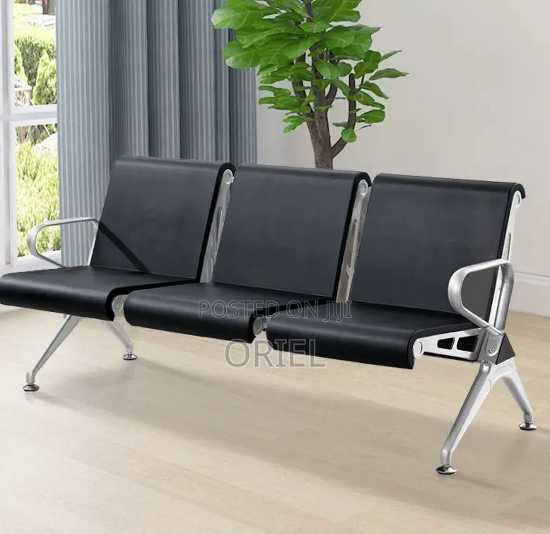 Office Bench : 3-Seater Full Leather Padded Office Bench