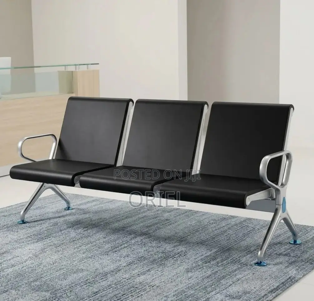 Office Bench : 3-Seater Full Leather Padded Office Bench