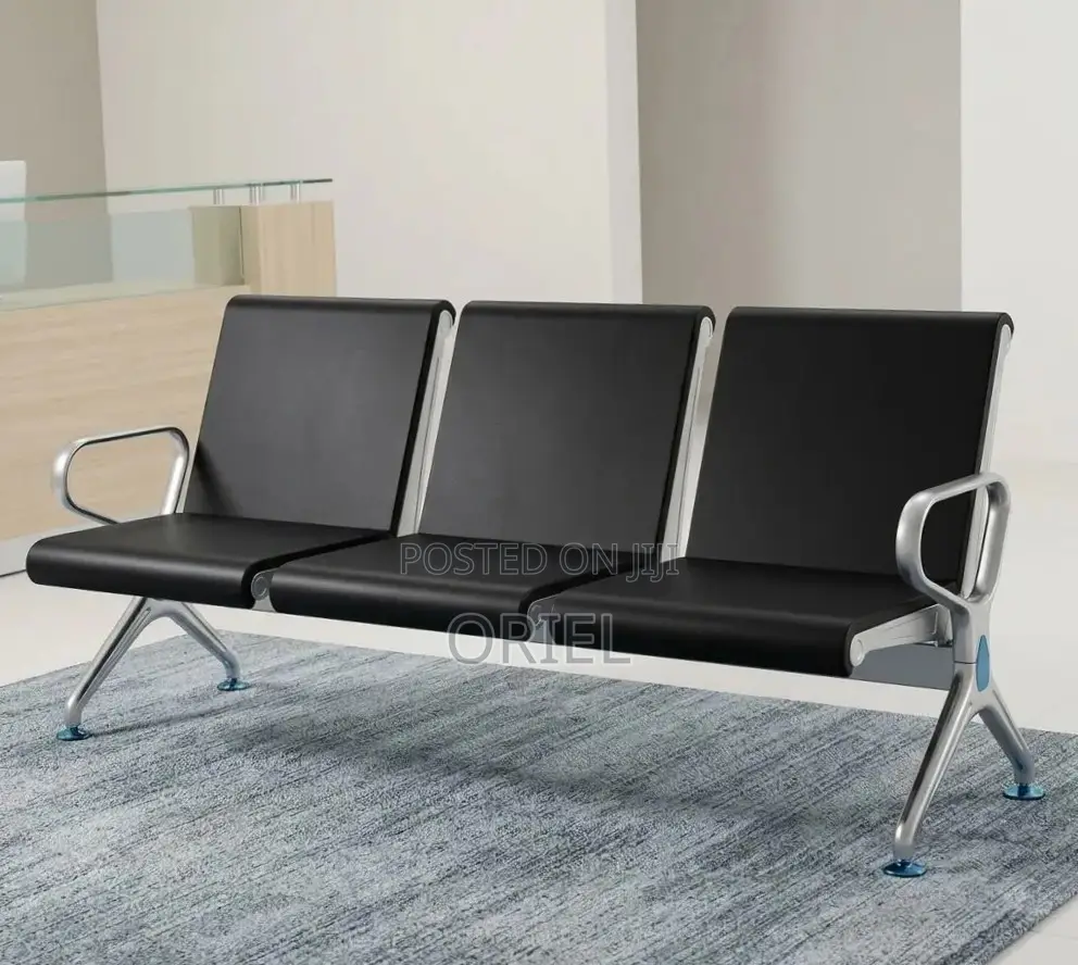 Office Bench : 3-Seater Full Leather Padded Office Bench