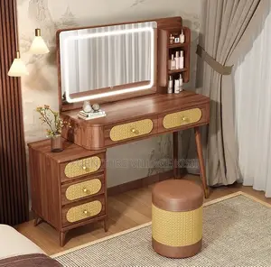 Home Furniture; Modern Brown Dressing Table With LED Lights