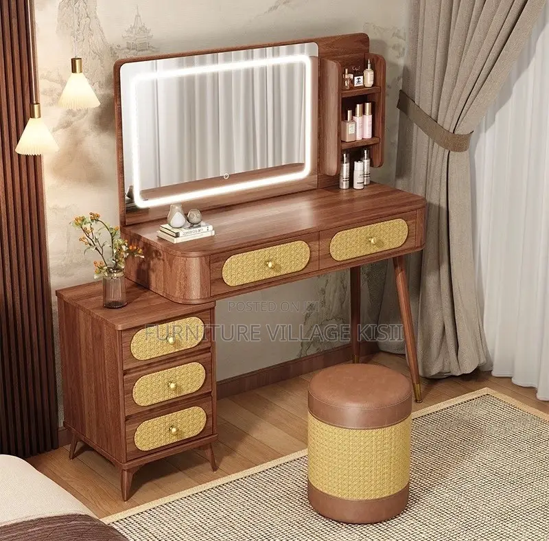 Home Furniture; Modern Brown Dressing Table With LED Lights