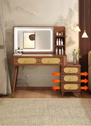Home Furniture; Modern Brown Dressing Table With LED Lights