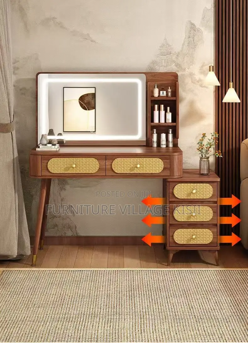 Home Furniture; Modern Brown Dressing Table With LED Lights