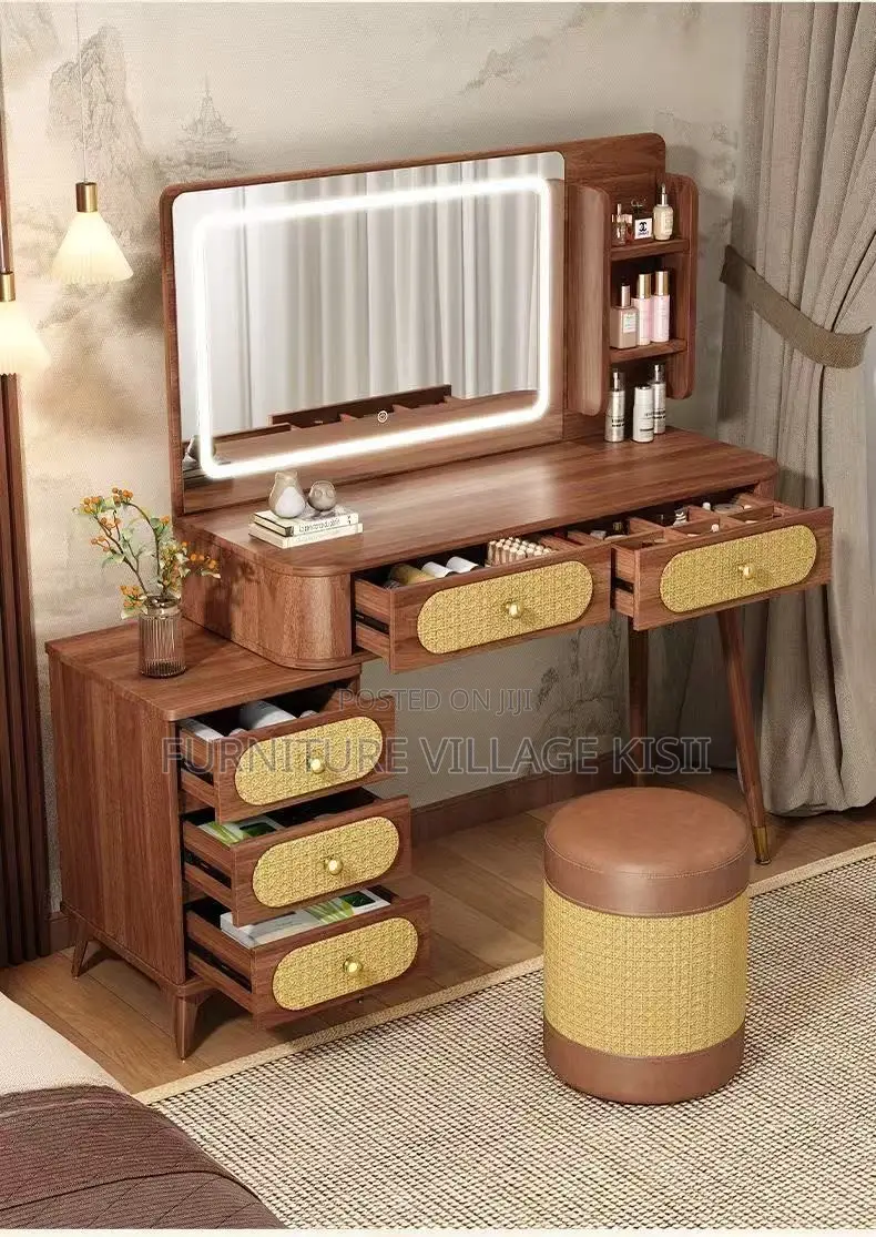Home Furniture; Modern Brown Dressing Table With LED Lights