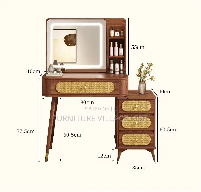 Home Furniture; Modern Brown Dressing Table With LED Lights