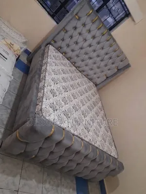 Executive Grey Velvet Bed Frame With Gold Accents - 5x6