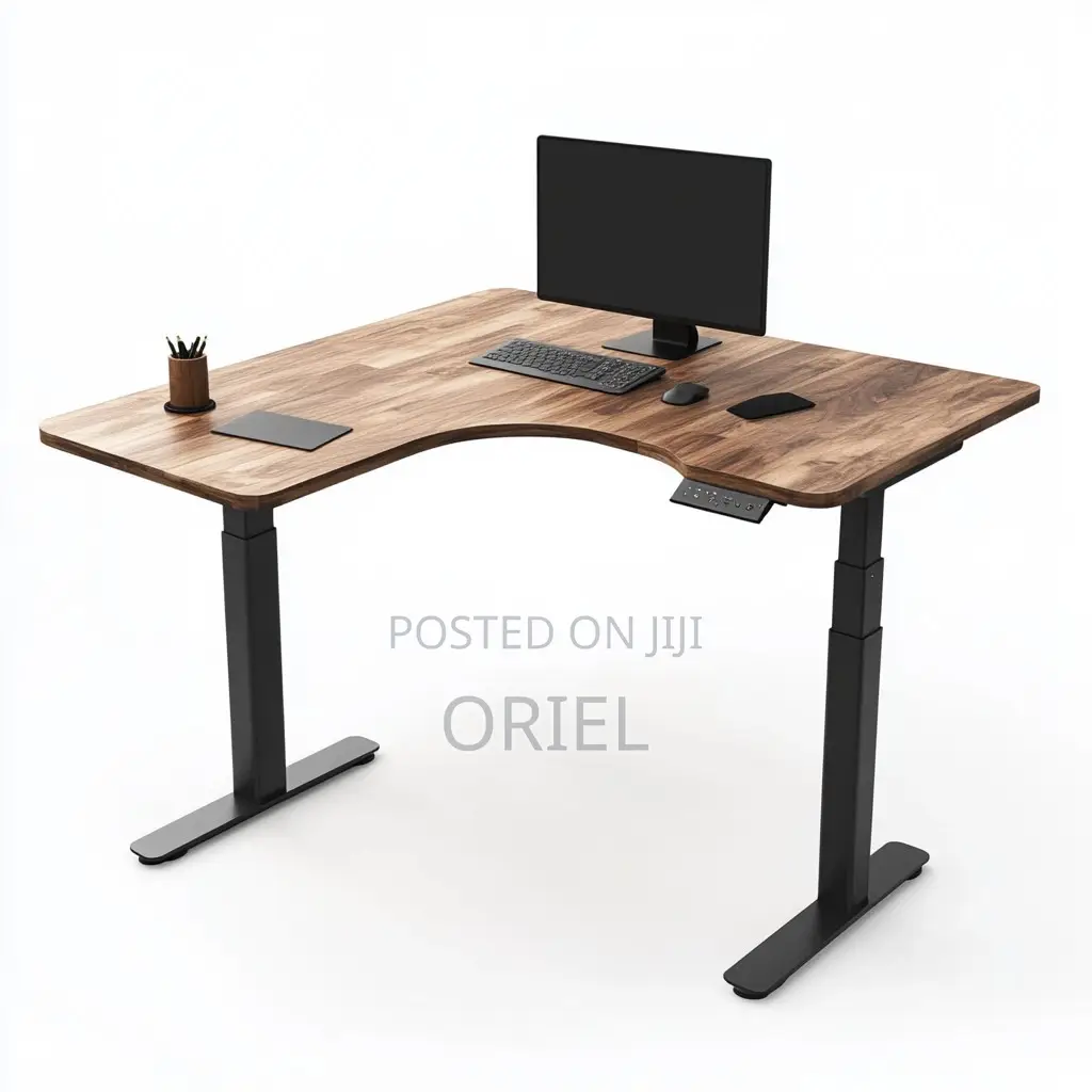 Office Desk : 1.4M Dual Motor Electric Standing Curved Desk