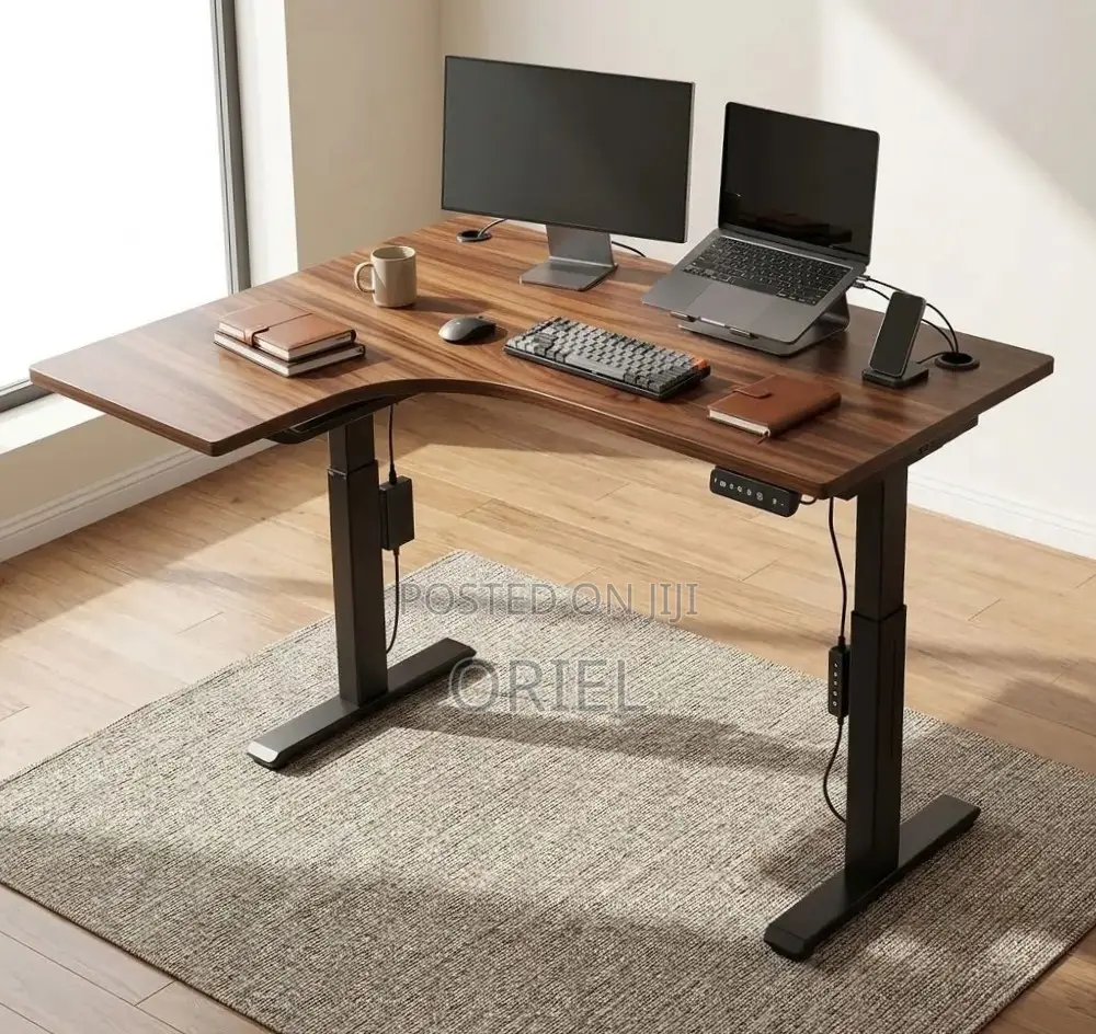 Office Desk : 1.4M Dual Motor Electric Standing Curved Desk