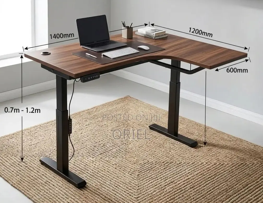 Office Desk : 1.4M Dual Motor Electric Standing Curved Desk