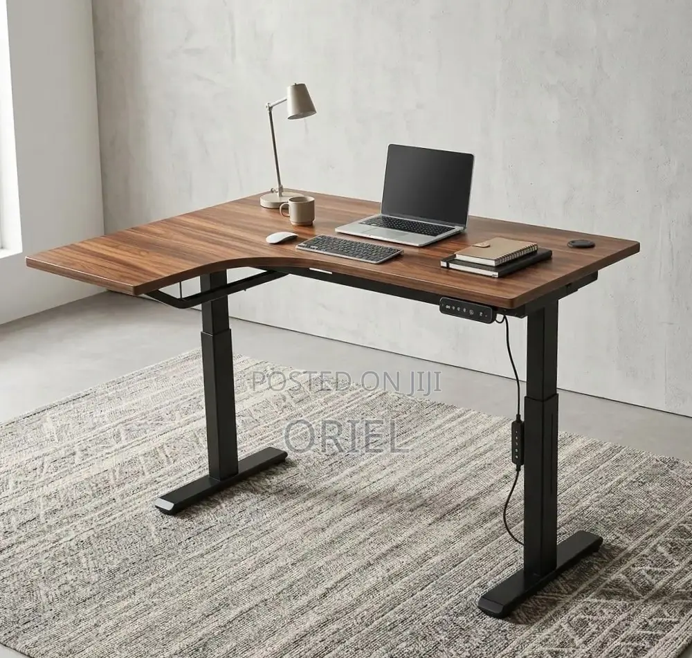Office Desk : 1.4M Dual Motor Electric Standing Curved Desk