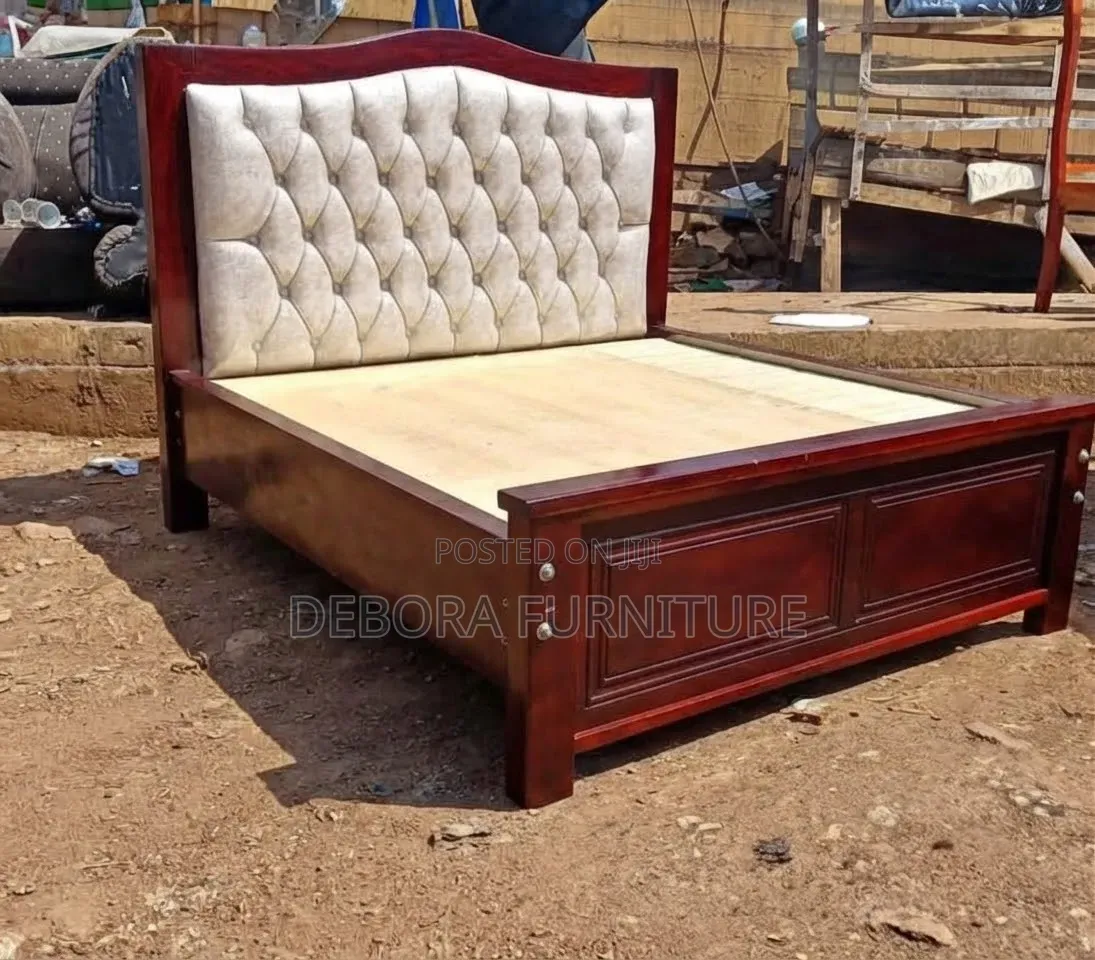 Premium Solid Wooden Bed Frame With Tufted Upholstered Headboard
