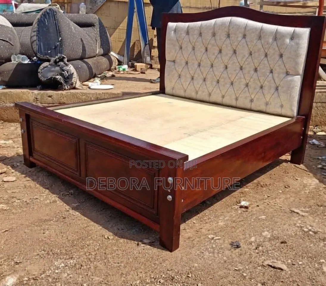 Premium Solid Wooden Bed Frame With Tufted Upholstered Headboard