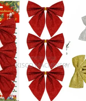 3pcs Set Decorative Red Glitter Christmas Ribbon Bows