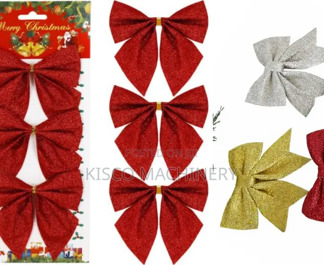 3pcs Set Decorative Red Glitter Christmas Ribbon Bows