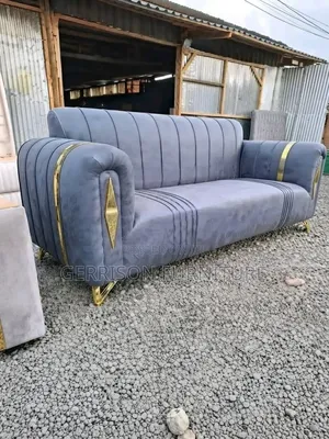 Modern Luxury 3-Seater Velvet Sofa With Elegant Gold Trim Accents