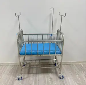Hospital Blue Imported Baby Cot With Wheels (Stainless Steel)