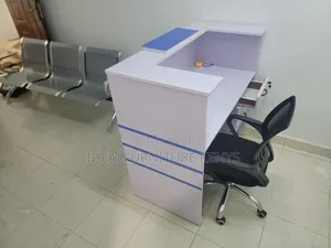 Reception Desk - White Blue Small Office Counter