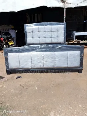 Modern 5x6 Black Wooden Bed Frame With Tufted Grey Velvet Panels