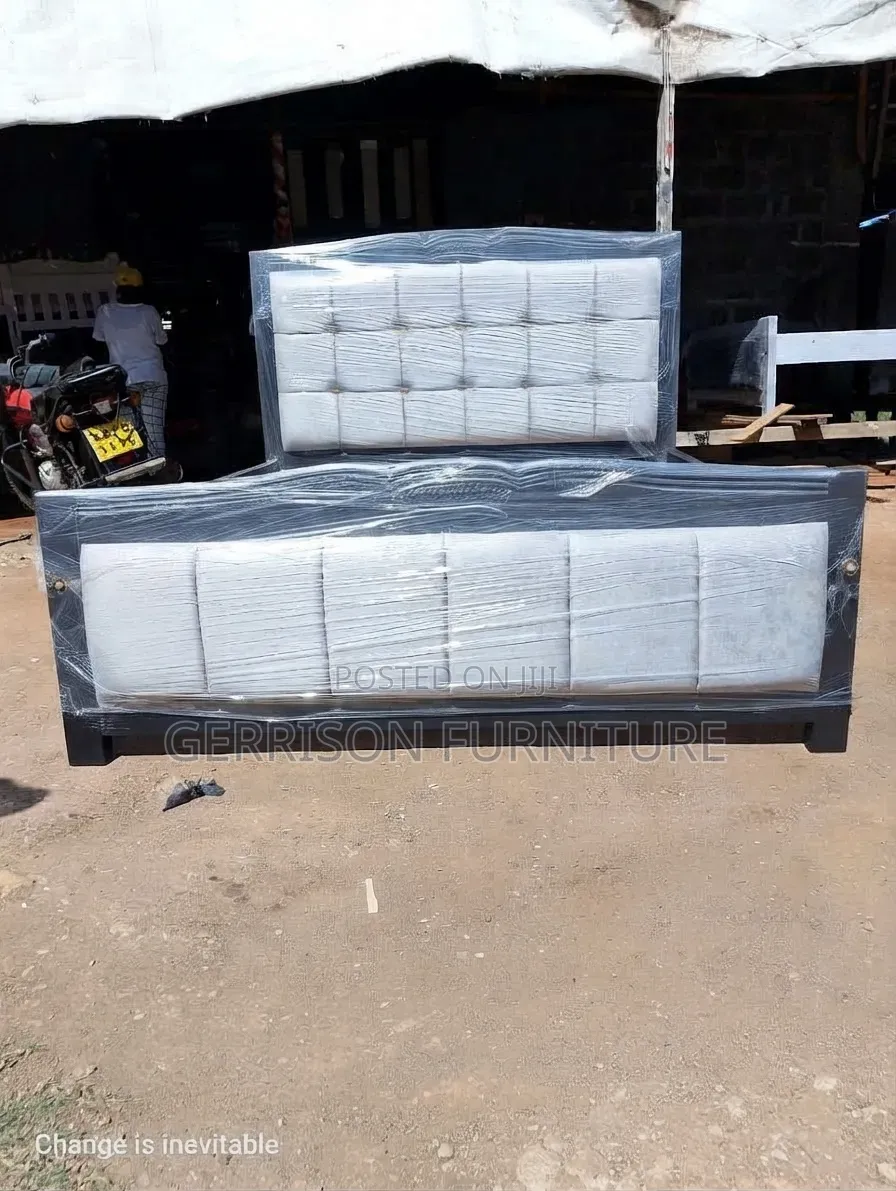 Modern 5x6 Black Wooden Bed Frame With Tufted Grey Velvet Panels