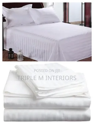6 by 6 White Stripped Bedsheets Set -2 Bedsheets,2 Pillow Cases
