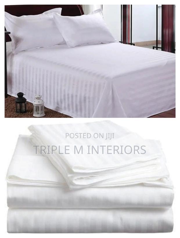 6 by 6 White Stripped Bedsheets Set -2 Bedsheets,2 Pillow Cases