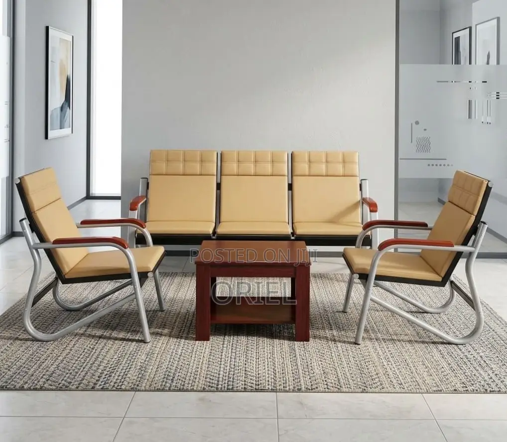 Office Sofa : 5-Seater Corporate Lobby Brown Sofa.