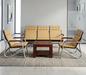 Office Sofa : 5-Seater Corporate Lobby Brown Sofa.